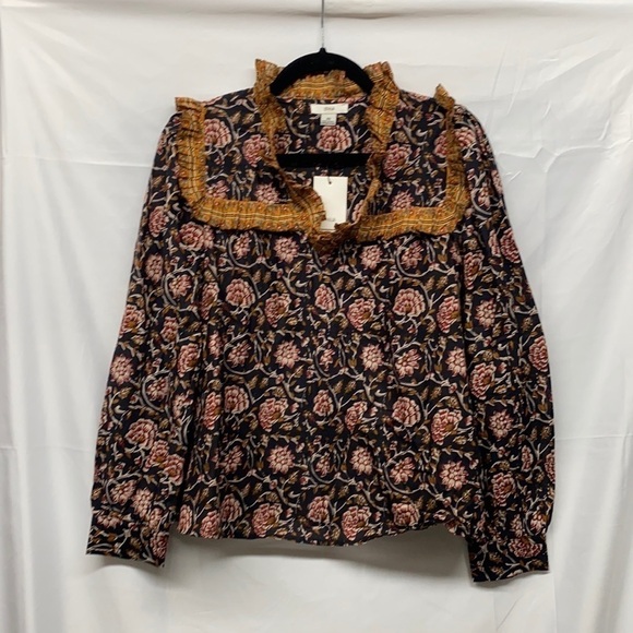 Othilia NWT Anthropologie Ruffle Pleat Boho Floral Top xs - Picture 1 of 4